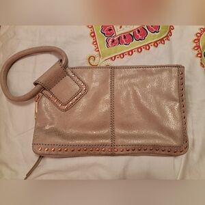 Hobo Tanish Shimmer Sable Wristlet with Studded Rose Metal Detail